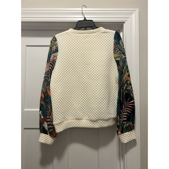 Fate Cream Quilted Crew Neck Sweatshirt Size Medium Preppy Floral Woven Sleeves - Picture 6 of 7